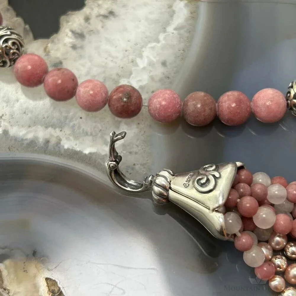 Carolyn Pollack Sterling Rhodochrosite Beads & Swirl Beads w/Enhancer Necklace